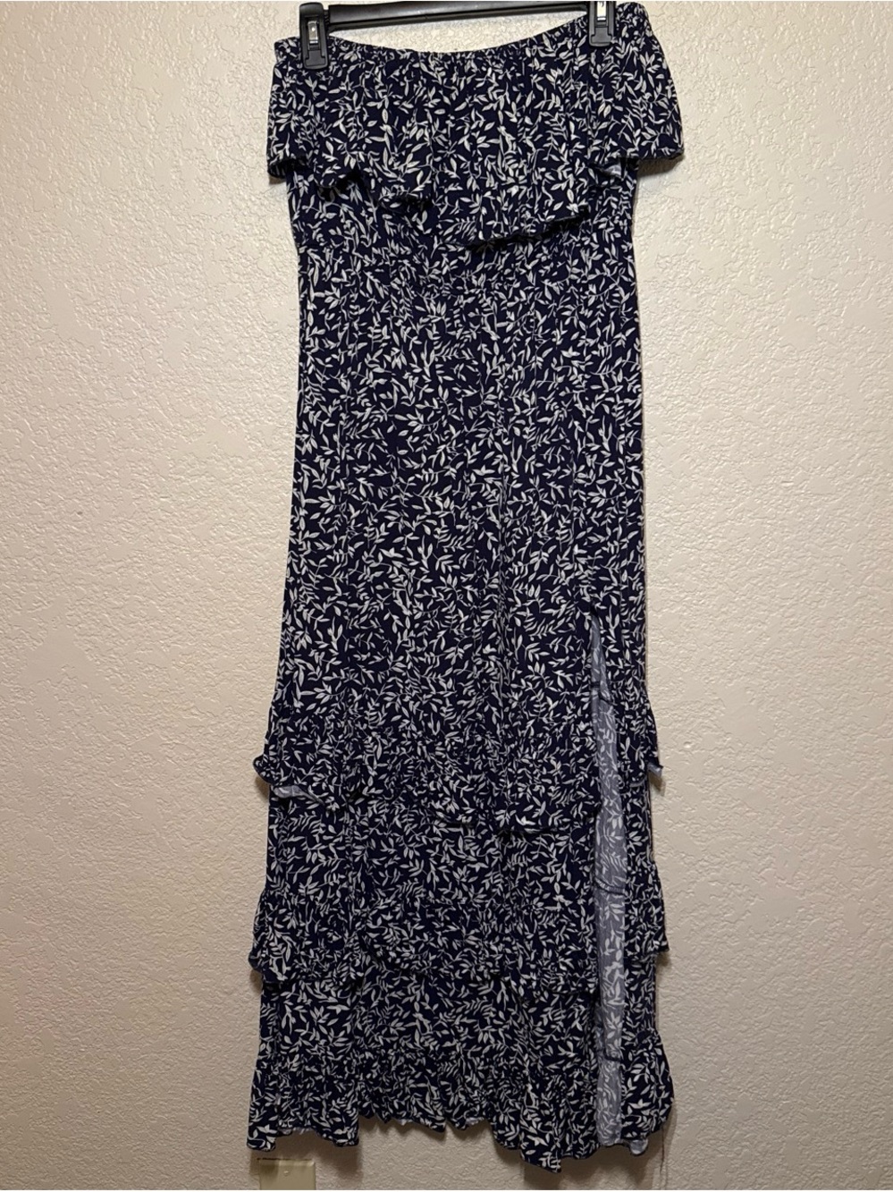 Navy Floral Off-Shoulder Ruffle Maxi Dress